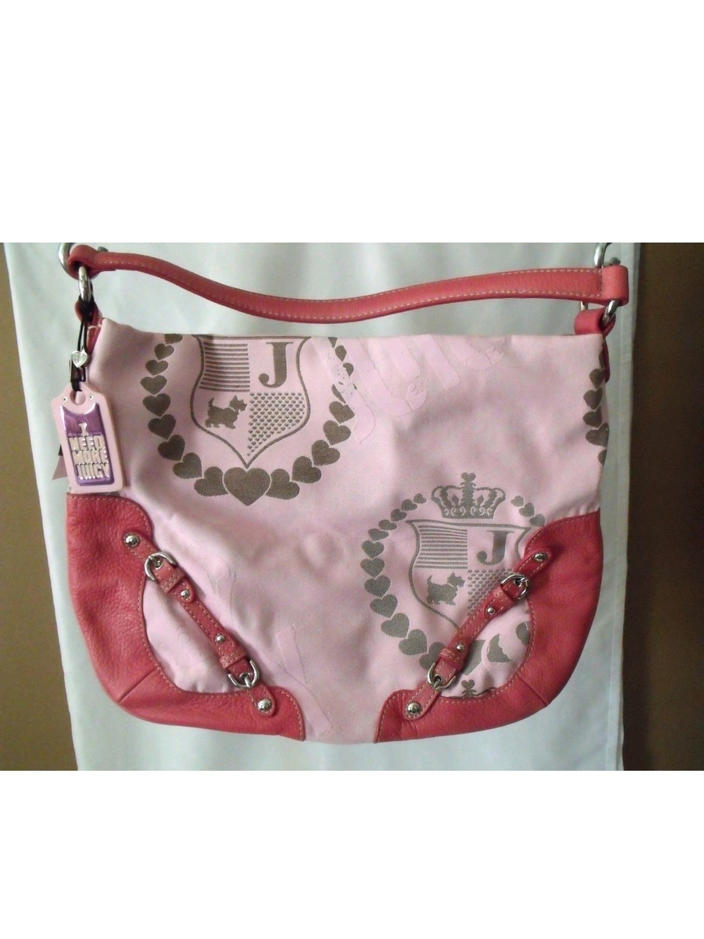 Y2K Juicy Couture Pink & Coral Crest Shoulder Bag Vintage NWT